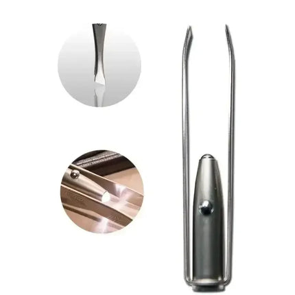 Portable Stainless Steel Led Make Up LED Light Eyelash Eyebrow Clip Tweezer Set Smart Design Hair Remove Tweezer Makeup Tool