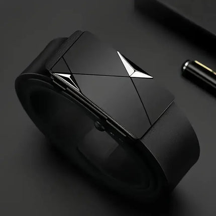 Stylish Men's PU Leather Belt - Automatic Buckle Fashion Belt for Work & Casual