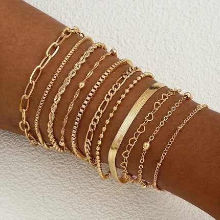 11pcs Snake Chain Bracelet Set - Boho Heart Geometric Jewelry for Women 2025