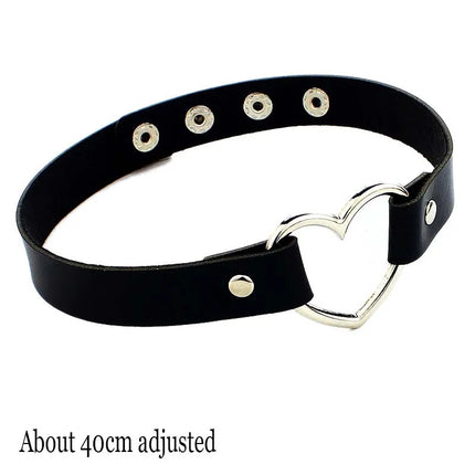 Black Punk Choker Necklace - PU Leather Heart Lock Key Spike Gothic Collar