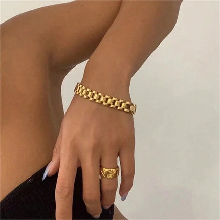 Vintage 18K Gold Plated Chain Bracelet - Stainless Steel Couple Jewelry Gift