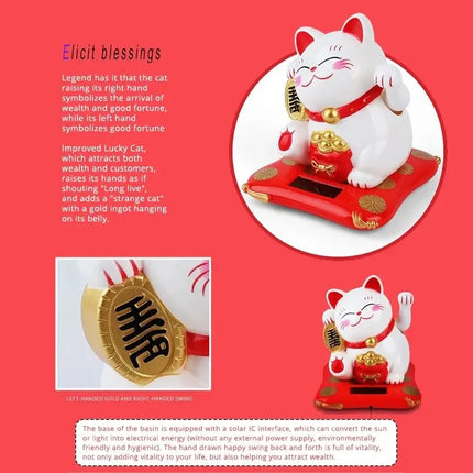 Solar Powered Lucky Cat - Waving Beckoning Cat Ornament