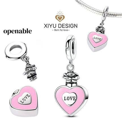 925 Sterling Silver Love Heart Ring Box Charm - Valentine's Day Bead for DIY Jewelry
