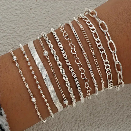 11pcs Snake Chain Bracelet Set - Boho Heart Geometric Jewelry for Women 2025