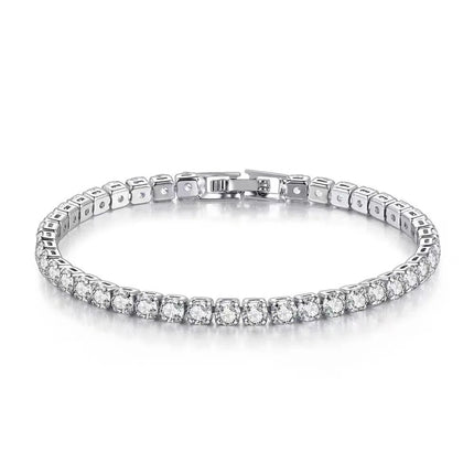 S925 Sterling Silver Tennis Bracelet - 4mm Zircon Engagement Wedding Jewelry (16-20cm)