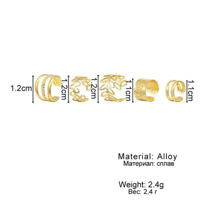 Retro Leaf Geometric Ear Cuff Set - Non-Piercing Ear Bone Clip 5pcs Boho Jewelry