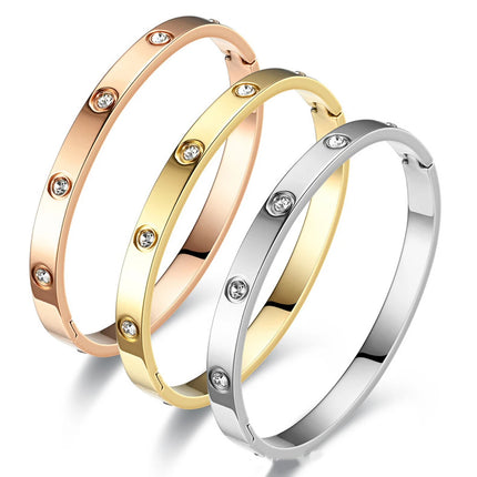 Stainless Steel Crystal Bangle - Luxury Fashion Bracelet for Women