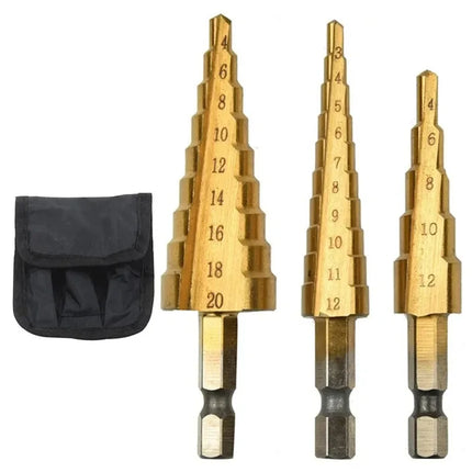Titanium Step Drill Bit Set - Hex Shank Pagoda Drill 3-32mm