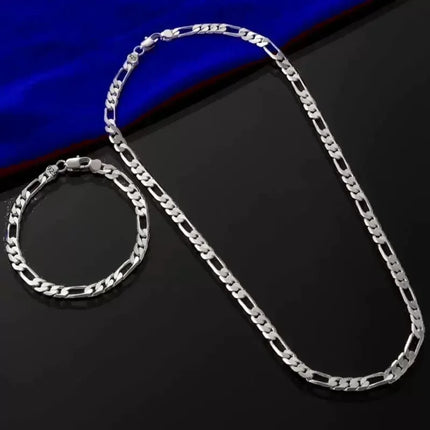 925 Sterling Silver Chain Set - 4mm Bracelet & Necklace Jewelry Set
