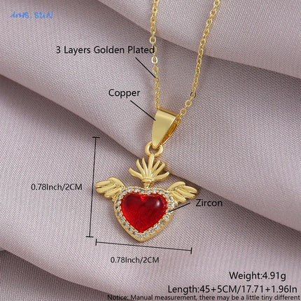 Sacred Red Heart Cross Necklace - Gold Plated Cubic Zircon Pendant