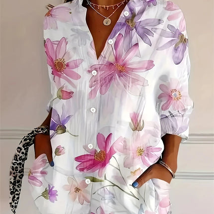 Striped Button-Down Shirt - Long Sleeve Casual Blouse