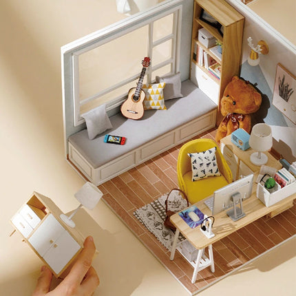 Wooden Miniature Dollhouse Kit - DIY 3D Assembly with Furniture