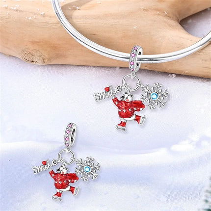 925 Sterling Silver Christmas Charms - Winter Snowman & Elk Pendants for DIY Jewelry