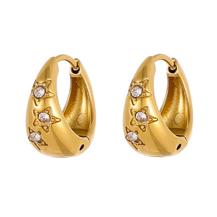 Gold Plated Zirconia Hoop Earrings - Stainless Steel Huggie Hoops for Women