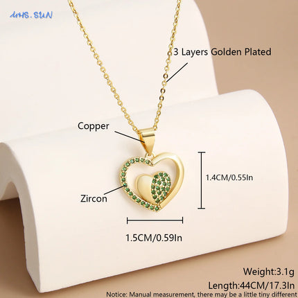 Sacred Red Heart Cross Necklace - Gold Plated Cubic Zircon Pendant