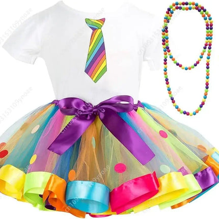 Rainbow Tutu Skirt Set - 2pc Polka Dot Ballet Outfit with Accessories