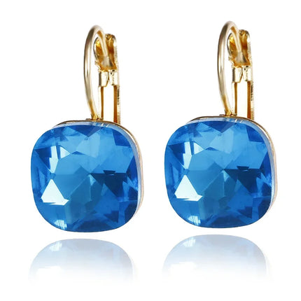 Gold Square Crystal Stud Earrings - Austrian Rhinestone Earrings for Women
