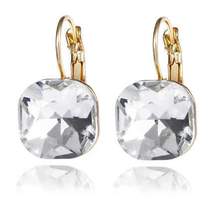 Gold Square Crystal Stud Earrings - Austrian Rhinestone Earrings for Women