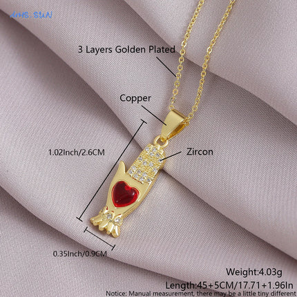 Sacred Red Heart Cross Necklace - Gold Plated Cubic Zircon Pendant