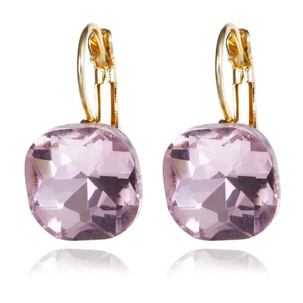 Gold Square Crystal Stud Earrings - Austrian Rhinestone Earrings for Women