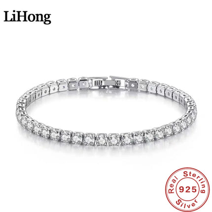 S925 Sterling Silver Tennis Bracelet - 4mm Zircon Engagement Wedding Jewelry (16-20cm)