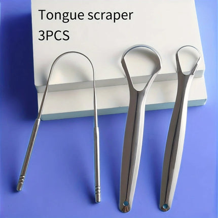 3pcs Stainless Steel Tongue Scraper U-shaped Metal Fresh Breath Cleaning Coated Tongue Toothbrush Oral Hygiene Care Tools
