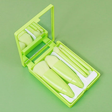 5 PCs Cosmetic Brush Portable Makeup Brush Travel With Mirror Box Makeup Set Brush Loose Brush Blush Brush Eyeshadow Brush