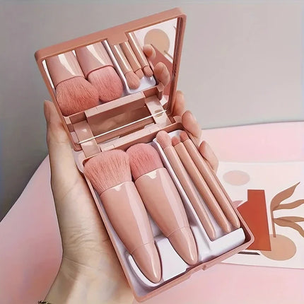 5 PCs Cosmetic Brush Portable Makeup Brush Travel With Mirror Box Makeup Set Brush Loose Brush Blush Brush Eyeshadow Brush
