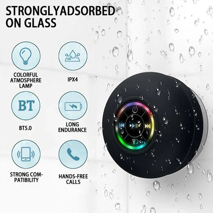 Waterproof Bluetooth Speaker with LED & Suction Cup - IPX4 Portable Audio