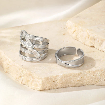 316L Stainless Steel Cross & Bowknot Ring Set - Adjustable 2-Piece Set for Women