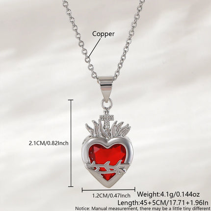 Sacred Red Heart Cross Necklace - Gold Plated Cubic Zircon Pendant