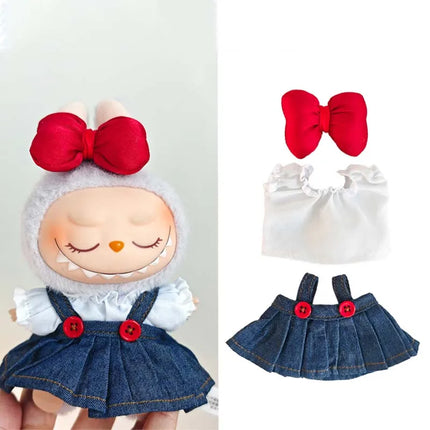 Labubu Doll Jean Dress Set - 15-17cm Bowknot Outfit
