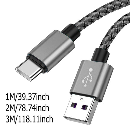 USB-A to Type-C Nylon Braided Cable - 2A Fast Charging 1m/2m/3m