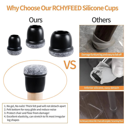 Silicone Chair Leg Floor Protectors - 16PCS Non-Slip Felt Pads