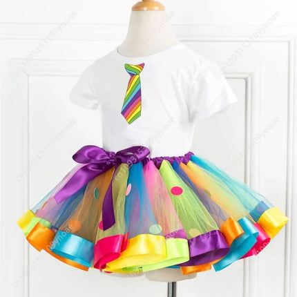 Rainbow Tutu Skirt Set - 2pc Polka Dot Ballet Outfit with Accessories