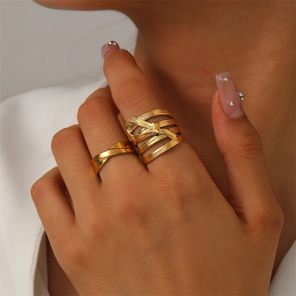 316L Stainless Steel Cross & Bowknot Ring Set - Adjustable 2-Piece Set for Women