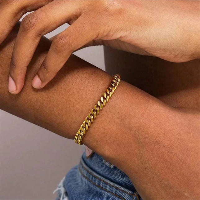 Vintage 18K Gold Plated Chain Bracelet - Stainless Steel Couple Jewelry Gift