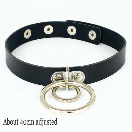 Black Punk Choker Necklace - PU Leather Heart Lock Key Spike Gothic Collar