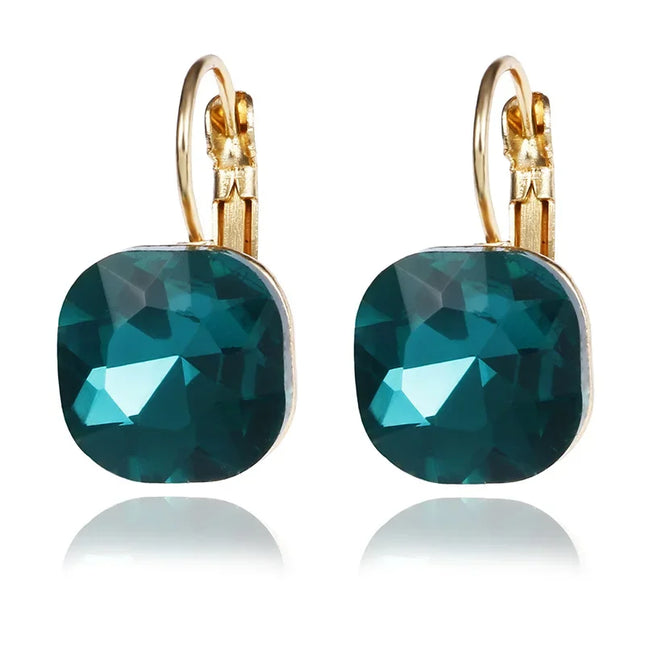 Gold Square Crystal Stud Earrings - Austrian Rhinestone Earrings for Women