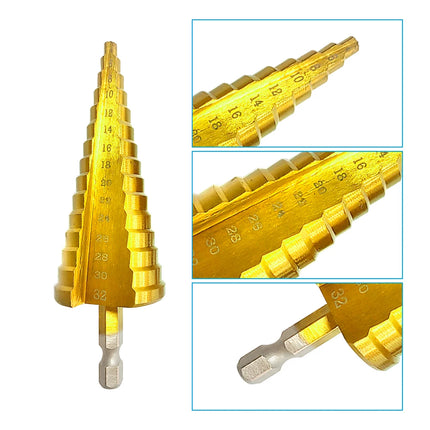 Titanium Step Drill Bit Set - Hex Shank Pagoda Drill 3-32mm