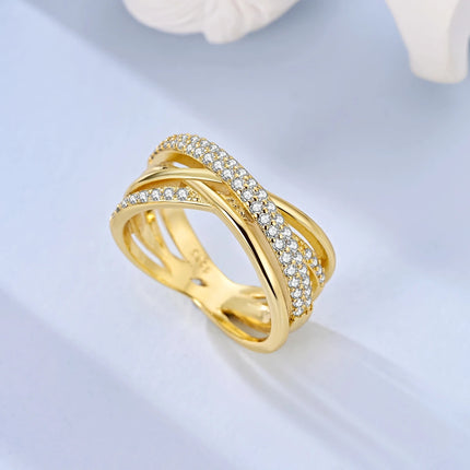 925 Silver Interwoven Line Ring - Zircon Geometric Winding Engagement Ring