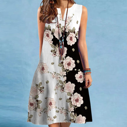 V-Neck Printed Dress - Sleeveless Summer Dress