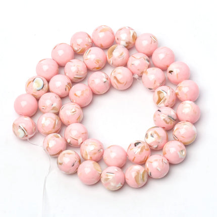 Pink Trochus Shell & Turquoise Beads - Round Smooth Loose Beads for DIY Jewelry (12mm)