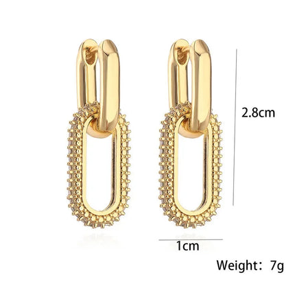 Shiny Rhinestone Geometric Earrings - Light Luxury Elliptical Double Ring for Women