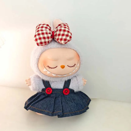 Labubu Doll Jean Dress Set - 15-17cm Bowknot Outfit