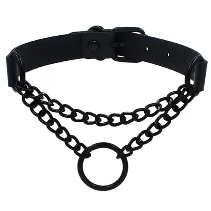 Black Punk Choker Necklace - PU Leather Heart Lock Key Spike Gothic Collar