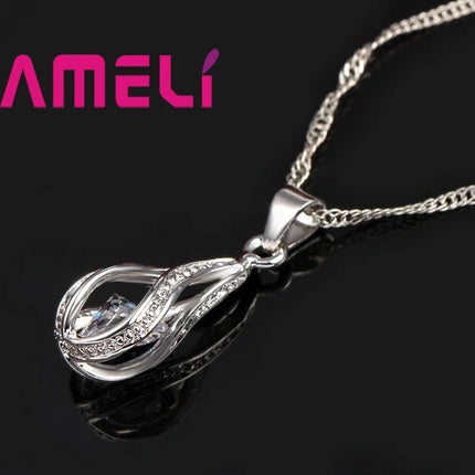 Water Drop CZ Jewelry Set - 925 Sterling Silver Plated Necklace & Earrings for Women