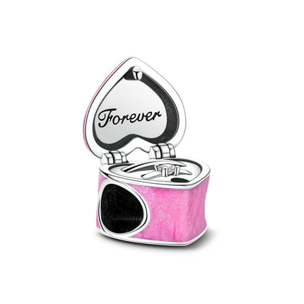 925 Sterling Silver Love Heart Ring Box Charm - Valentine's Day Bead for DIY Jewelry