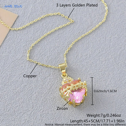 Sacred Red Heart Cross Necklace - Gold Plated Cubic Zircon Pendant