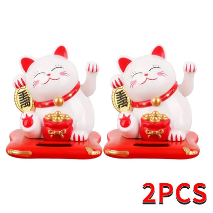 Solar Powered Lucky Cat - Waving Beckoning Cat Ornament